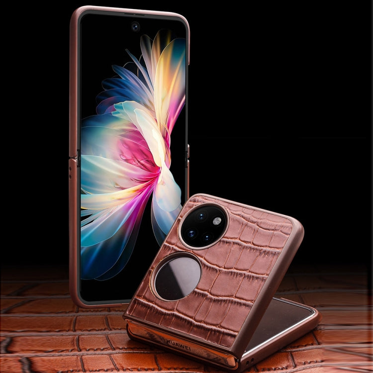 QIALINO Crocodile Pattern Genuine Leather Phone Case – Leather, For Huawei Mate XS 2, For Huawei P50 Pocket