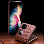 QIALINO Crocodile Pattern Genuine Leather Phone Case – Leather, For Huawei Mate XS 2, For Huawei P50 Pocket
