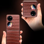 QIALINO Crocodile Pattern Genuine Leather Phone Case – Leather, For Huawei Mate XS 2, For Huawei P50 Pocket