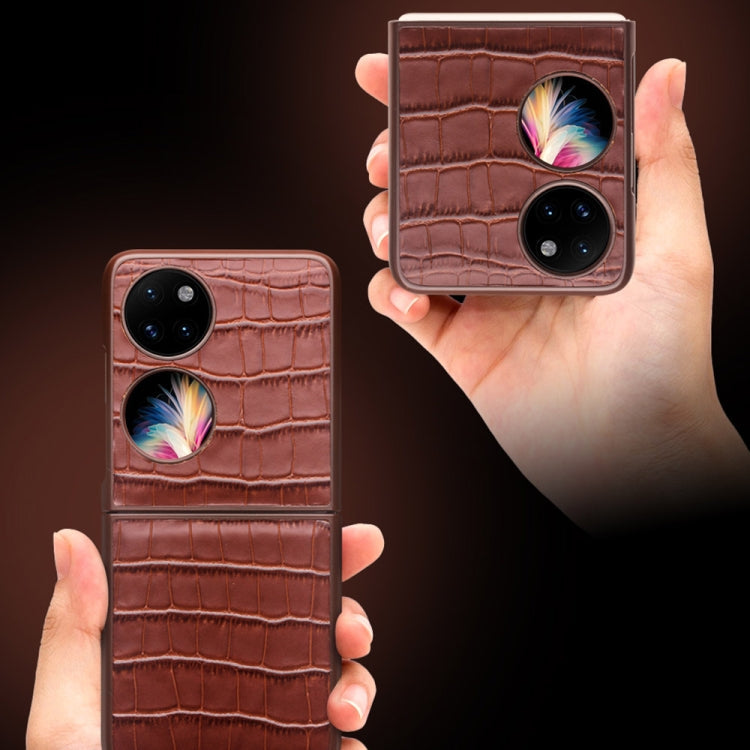 QIALINO Crocodile Pattern Genuine Leather Phone Case – Leather, For Huawei Mate XS 2, For Huawei P50 Pocket