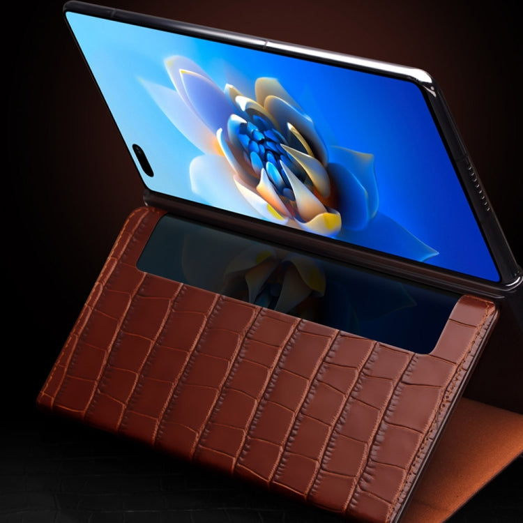 QIALINO Crocodile Pattern Side Window View Genuine Leather Phone Case – Leather, For Huawei Mate X2