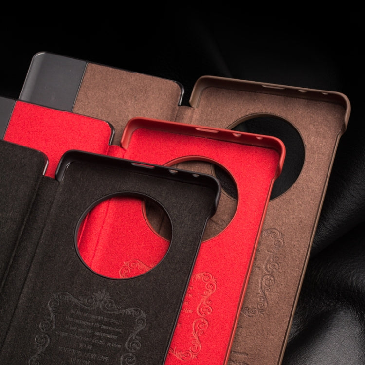 QIALINO Genuine Leather Side Window View Smart Phone Case – Leather, For Huawei Mate 50 Pro, For Huawei Mate 50, For Huawei P30, For Huawei P50, For Huawei P50 Pro