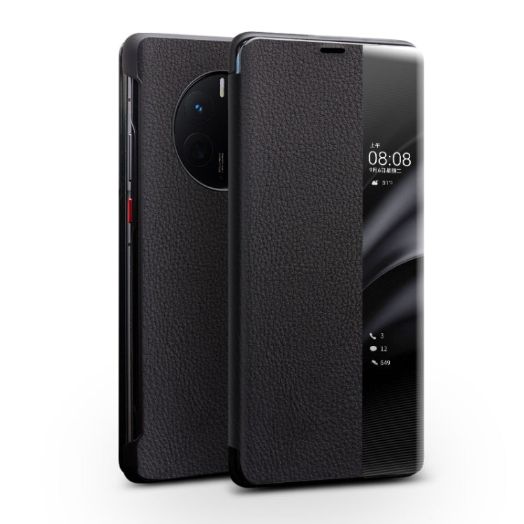 QIALINO Genuine Leather Side Window View Smart Phone Case – Leather, For Huawei Mate 50 Pro, For Huawei Mate 50, For Huawei P30, For Huawei P50, For Huawei P50 Pro