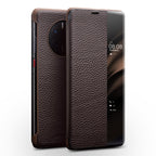 QIALINO Genuine Leather Side Window View Smart Phone Case – Leather, For Huawei Mate 50 Pro, For Huawei Mate 50, For Huawei P30, For Huawei P50, For Huawei P50 Pro