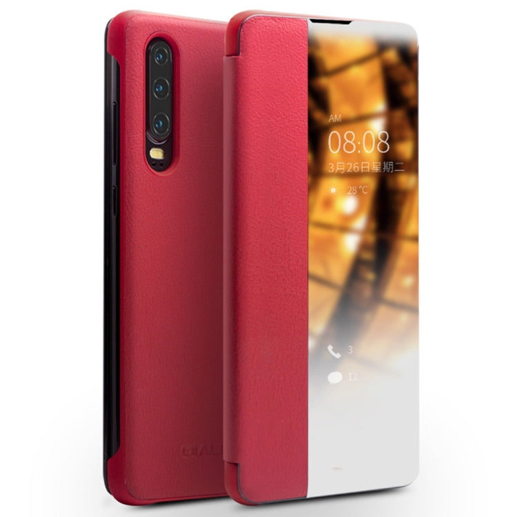 QIALINO Genuine Leather Side Window View Smart Phone Case – Leather, For Huawei Mate 50 Pro, For Huawei Mate 50, For Huawei P30, For Huawei P50, For Huawei P50 Pro