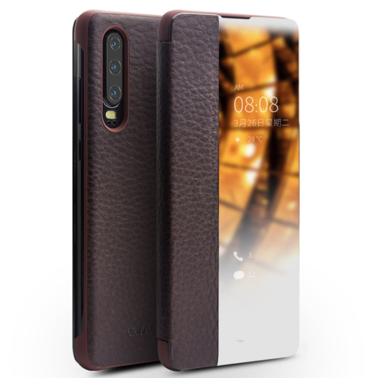 QIALINO Genuine Leather Side Window View Smart Phone Case – Leather, For Huawei Mate 50 Pro, For Huawei Mate 50, For Huawei P30, For Huawei P50, For Huawei P50 Pro