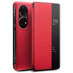 QIALINO Genuine Leather Side Window View Smart Phone Case – Leather, For Huawei Mate 50 Pro, For Huawei Mate 50, For Huawei P30, For Huawei P50, For Huawei P50 Pro