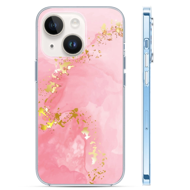 Coloured Glaze Marble Phone Case, For iPhone 14, For iPhone 14 Plus, For iPhone 14 Pro For iPhone 14 Pink Gold