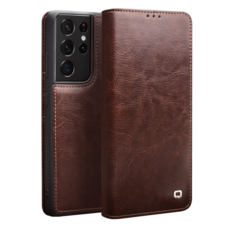 QIALINO Genuine Leather Phone Case – Leather, For Samsung Galaxy Note20 Ultra, For Samsung Galaxy S21 5G, For Samsung Galaxy S21 Ultra 5G, For Samsung Galaxy S22 Ultra 5G, For Samsung Galaxy S22+ 5G, For Samsung Galaxy S22 5G For Samsung Galaxy S21 Ultra 5G Brown