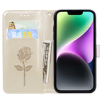 Rose Embossed Flip PU Leather Phone Case, For iPhone 14 Plus, For iPhone 14 Pro Max, For iPhone 14 Pro, For iPhone 14