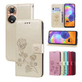 Rose Embossed Flip PU Leather Phone Case, For Honor X7/Play 30 Plus, For Samsung Galaxy M33 5G Global, For Samsung Galaxy M53, For Samsung Galaxy A73 5G For Honor X7 Play 30 Plus Gold