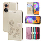 Rose Embossed Flip PU Leather Phone Case, For Honor X7/Play 30 Plus, For Samsung Galaxy M33 5G Global, For Samsung Galaxy M53, For Samsung Galaxy A73 5G For Honor X7 Play 30 Plus Gold
