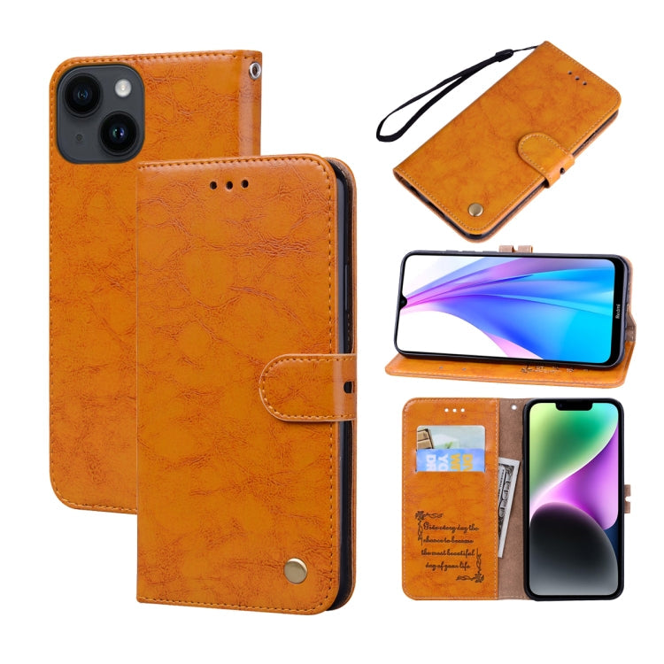 Oil Wax Texture Leather Phone Case, For iPhone 14 Plus, For iPhone 14 Pro Max, For iPhone 14 Pro, For iPhone 14, For Honor X7/Play 30 Plus, For Samsung Galaxy M33 5G Global For iPhone 14 Plus Yellow