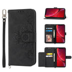 Skin-feel Flowers Embossed Wallet Leather Phone Case – Wear-resistant, Card Slot, Kickstand, For iPhone XR, For iPhone SE 2022 / SE 2020 / 8 / 7, For iPhone 8 Plus / 7 Plus For iPhone XR Black