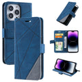 Skin Feel Splicing Leather Phone Case, For iPhone 14 Pro Max, For iPhone 14 Pro, For iPhone 14, For iPhone 14 Plus For iPhone 14 Pro Max Blue