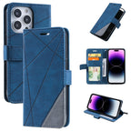 Skin Feel Splicing Leather Phone Case, For iPhone 14 Pro Max, For iPhone 14 Pro, For iPhone 14, For iPhone 14 Plus For iPhone 14 Pro Max Blue
