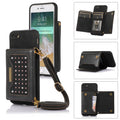 Three-fold RFID Leather Phone Case with Lanyard – Lanyard, Card Slot, Leather, For iPhone 6/6s, For iPhone 6 Plus, For iPhone 7/8/SE 2020/SE 2022, For iPhone 7 Plus/8 Plus For iPhone 6 6s Black
