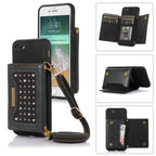 Three-fold RFID Leather Phone Case with Lanyard – Lanyard, Card Slot, Leather, For iPhone 6/6s, For iPhone 6 Plus, For iPhone 7/8/SE 2020/SE 2022, For iPhone 7 Plus/8 Plus For iPhone 6 6s Black