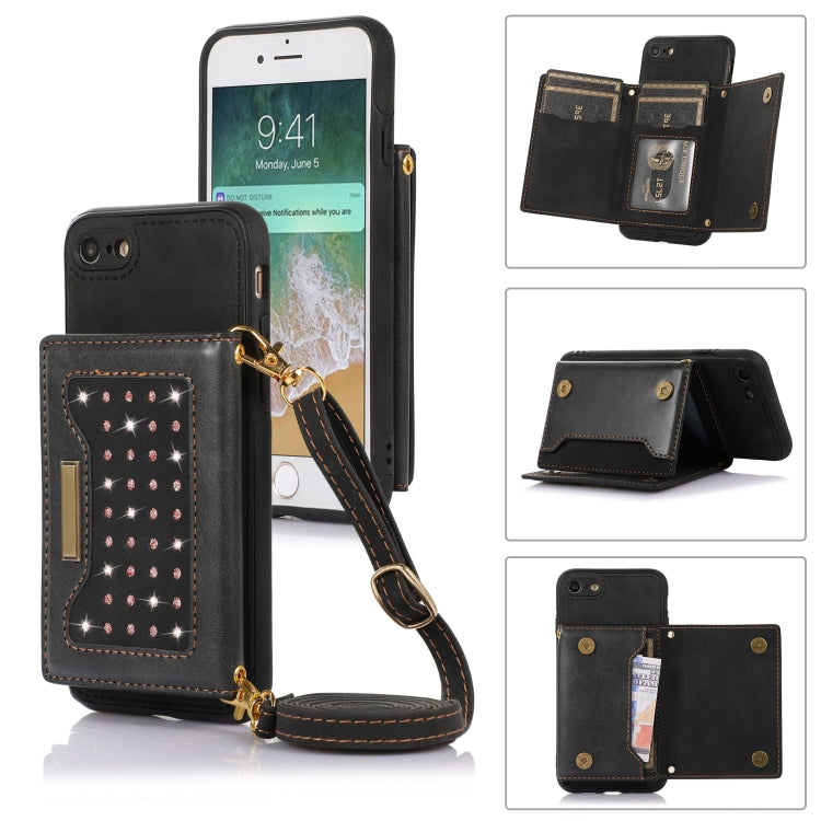 Three-fold RFID Leather Phone Case with Lanyard – Lanyard, Card Slot, Leather, For iPhone 6/6s, For iPhone 6 Plus, For iPhone 7/8/SE 2020/SE 2022, For iPhone 7 Plus/8 Plus For iPhone 6 6s Black
