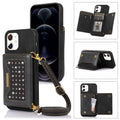Three-fold RFID Leather Phone Case with Lanyard, For iPhone 11, For iPhone 12, For iPhone 11 Pro, For iPhone 11 Pro Max For iPhone 11 Black
