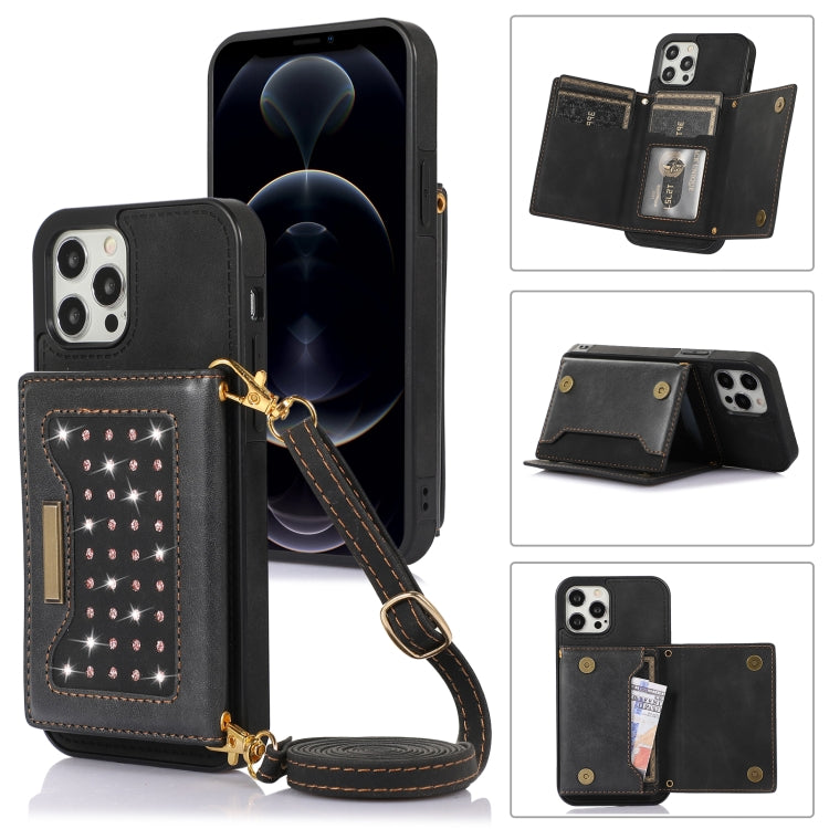 Three-fold RFID Leather Phone Case with Lanyard – Lanyard, Card Slot, Leather, For iPhone 12 Pro Max, For iPhone 13, For iPhone 13 Mini, For iPhone 13 Pro For iPhone 12 Pro Max Black