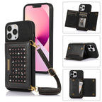 Three-fold RFID Leather Phone Case with Lanyard – Lanyard, Card Slot, Leather, For iPhone 13 Pro Max, For iPhone 14, For iPhone 14 Plus, For iPhone 14 Pro For iPhone 13 Pro Max Black