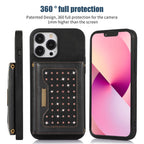 Three-fold RFID Leather Phone Case with Lanyard – Lanyard, Card Slot, Leather, For iPhone 13 Pro Max, For iPhone 14, For iPhone 14 Plus, For iPhone 14 Pro