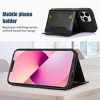 Three-fold RFID Leather Phone Case with Lanyard – Lanyard, Card Slot, Leather, For iPhone 14 Pro Max, For iPhone XR, For iPhone XS, For iPhone XS Max
