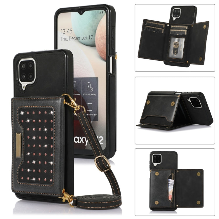 Three-fold RFID Leather Phone Case with Lanyard, For Samsung Galaxy A12, For Samsung Galaxy A13 4G/A13 5G, For Samsung Galaxy A51 4G, For Samsung Galaxy A53 5G, For Samsung Galaxy A52 5G/A52s 5G For Samsung Galaxy A12 Black