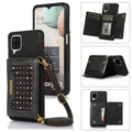 Three-fold RFID Leather Phone Case with Lanyard, For Samsung Galaxy A12, For Samsung Galaxy A13 4G/A13 5G, For Samsung Galaxy A51 4G, For Samsung Galaxy A53 5G, For Samsung Galaxy A52 5G/A52s 5G For Samsung Galaxy A12 Black