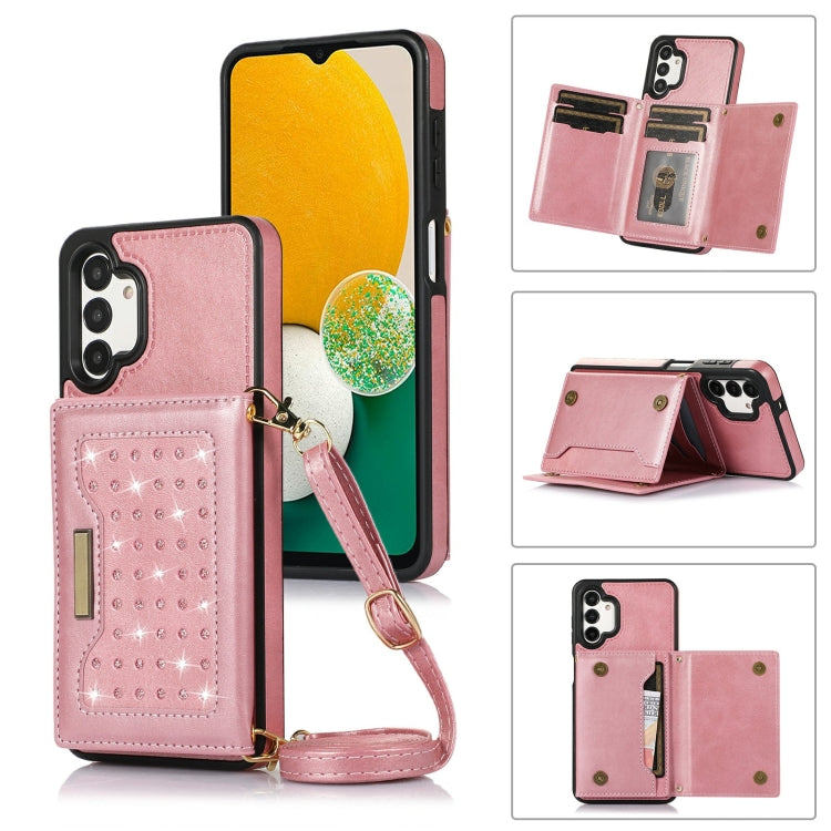 Three-fold RFID Leather Phone Case with Lanyard – Lanyard, Card Slot, Leather, For Samsung Galaxy A12, For Samsung Galaxy A13 4G/A13 5G, For Samsung Galaxy A51 4G, For Samsung Galaxy A53 5G, For Samsung Galaxy A52 5G/A52s 5G For Samsung Galaxy A13 4G A13 5G Rose Gold