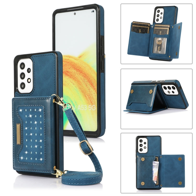 Three-fold RFID Leather Phone Case with Lanyard – Lanyard, Card Slot, Leather, For Samsung Galaxy A12, For Samsung Galaxy A13 4G/A13 5G, For Samsung Galaxy A51 4G, For Samsung Galaxy A53 5G, For Samsung Galaxy A52 5G/A52s 5G For Samsung Galaxy A53 5G Blue