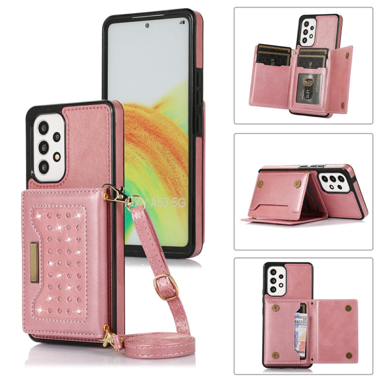 Three-fold RFID Leather Phone Case with Lanyard – Lanyard, Card Slot, Leather, For Samsung Galaxy A12, For Samsung Galaxy A13 4G/A13 5G, For Samsung Galaxy A51 4G, For Samsung Galaxy A53 5G, For Samsung Galaxy A52 5G/A52s 5G For Samsung Galaxy A52 5G A52s 5G Rose Gold