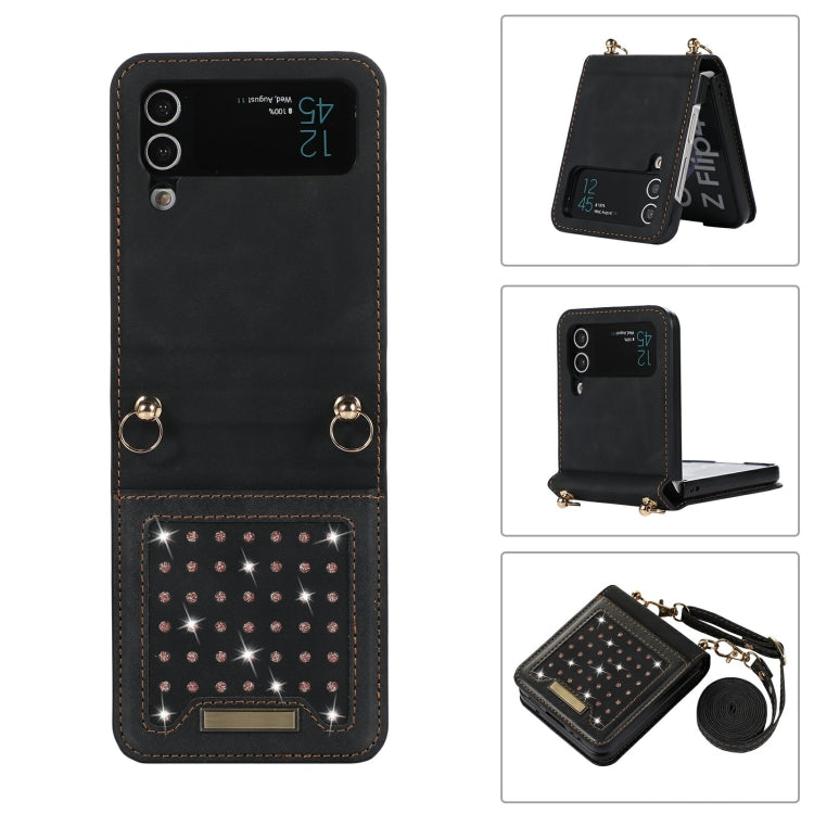 Three-fold RFID Leather Phone Case with Lanyard, For Samsung Galaxy Z Flip3 5G, For Samsung Galaxy Z Flip4, For Samsung Galaxy Note20 Ultra, For Samsung Galaxy S20 For Samsung Galaxy Z Flip3 5G Black