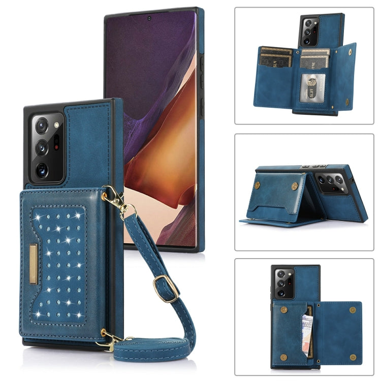 Three-fold RFID Leather Phone Case with Lanyard – Lanyard, Card Slot, Leather, For Samsung Galaxy Z Flip3 5G, For Samsung Galaxy Z Flip4, For Samsung Galaxy Note20 Ultra, For Samsung Galaxy S20 For Samsung Galaxy Note20 Ultra Blue