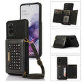 Three-fold RFID Leather Phone Case with Lanyard, For Samsung Galaxy S20+, For Samsung Galaxy S20 FE, For Samsung Galaxy S21, For Samsung Galaxy S22 For Samsung Galaxy S20+ Black