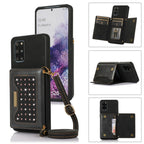 Three-fold RFID Leather Phone Case with Lanyard, For Samsung Galaxy S20+, For Samsung Galaxy S20 FE, For Samsung Galaxy S21, For Samsung Galaxy S22 For Samsung Galaxy S20+ Black