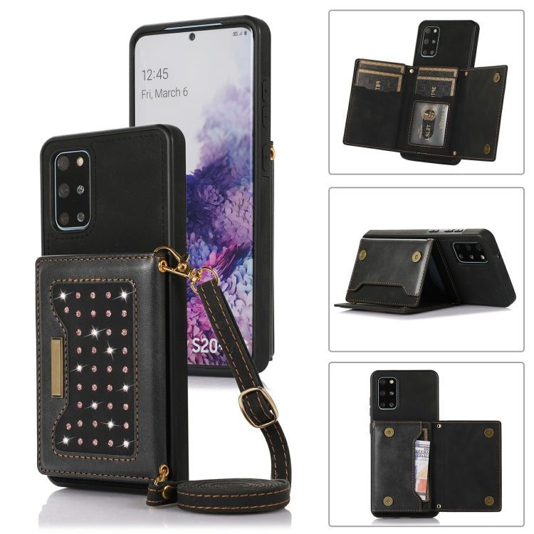 Three-fold RFID Leather Phone Case with Lanyard, For Samsung Galaxy S20+, For Samsung Galaxy S20 FE, For Samsung Galaxy S21, For Samsung Galaxy S22 For Samsung Galaxy S20+ Black