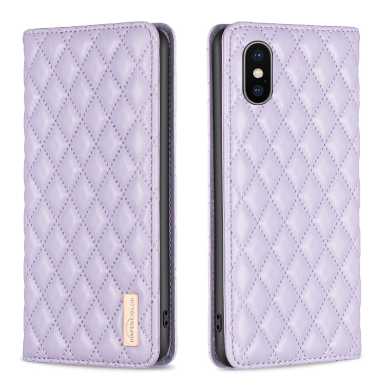 Diamond Lattice Magnetic Leather Flip Phone Case – Wear-resistant, Magnetic, Flip, For iPhone SE 2022 / SE 2020 / 8 / 7, For iPhone XS Max, For iPhone XS / X, For iPhone XR For iPhone XS X Purple