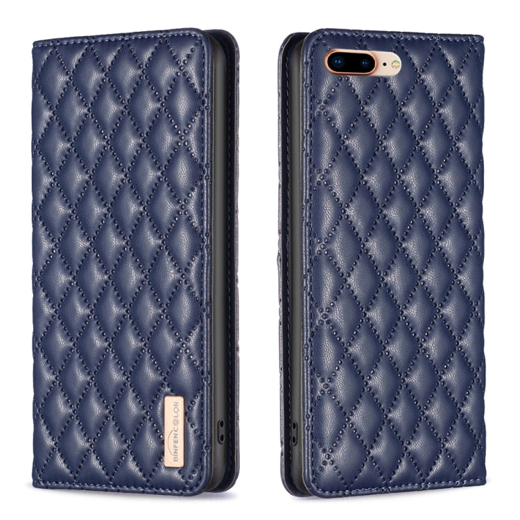 Diamond Lattice Magnetic Leather Flip Phone Case – Wear-resistant, Magnetic, Flip, For iPhone 8 Plus / 7 Plus For iPhone 8 Plus 7 Plus Blue