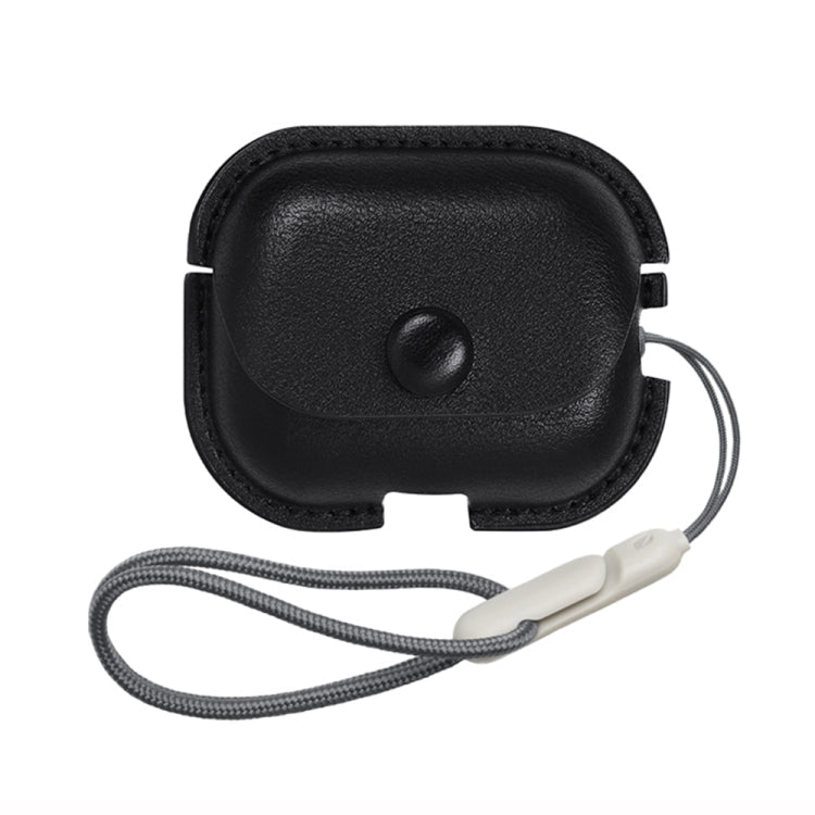 Litchi Texture PU Leather Earphone Protective Case with Lanyard, For AirPods Pro 2 with Lanyard For AirPods Pro 2 with Lanyard Black