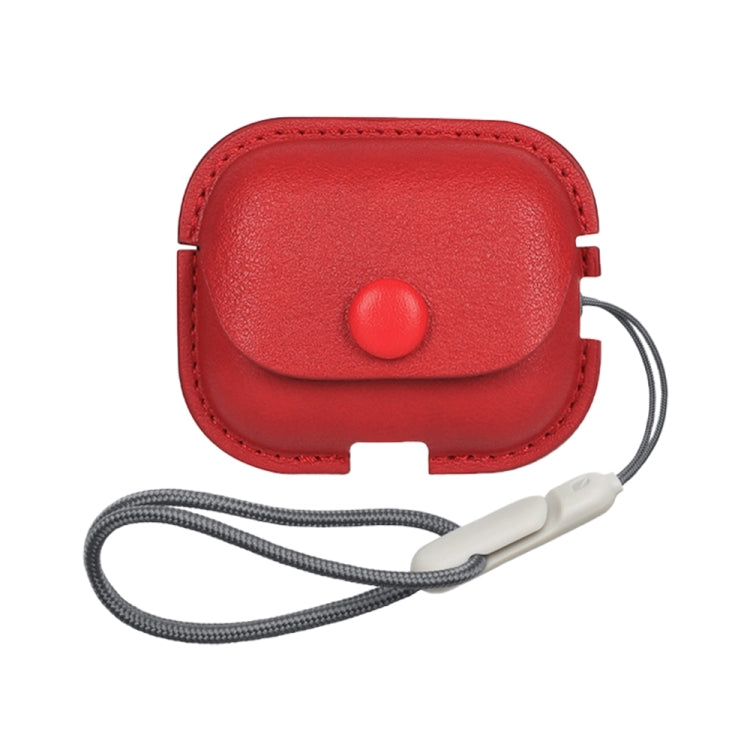 Litchi Texture PU Leather Earphone Protective Case with Lanyard – Anti-Scratch, Lanyard, Leather, For AirPods Pro 2 with Lanyard For AirPods Pro 2 with Lanyard Red