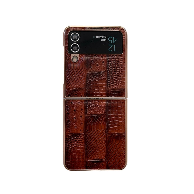 Nano Electroplate Mahjong Texture Leather Phone Case – Leather, For Samsung Galaxy A33 5G, For Samsung Galaxy A53 5G, For Samsung Galaxy A73 5G, For Samsung Galaxy Z Flip4, For Samsung Galaxy Z Fold4 For Samsung Galaxy Z Flip4 Brown