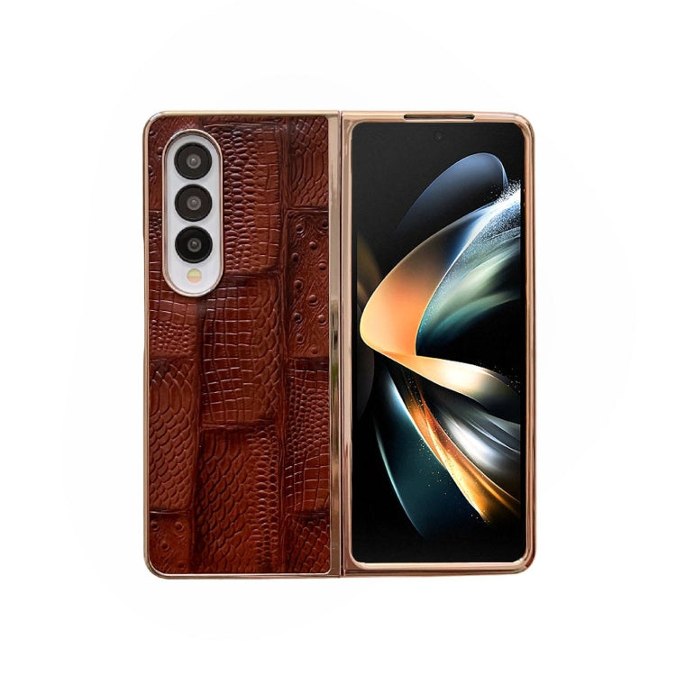 Nano Electroplate Mahjong Texture Leather Phone Case – Leather, For Samsung Galaxy A33 5G, For Samsung Galaxy A53 5G, For Samsung Galaxy A73 5G, For Samsung Galaxy Z Flip4, For Samsung Galaxy Z Fold4 For Samsung Galaxy Z Fold4 Brown