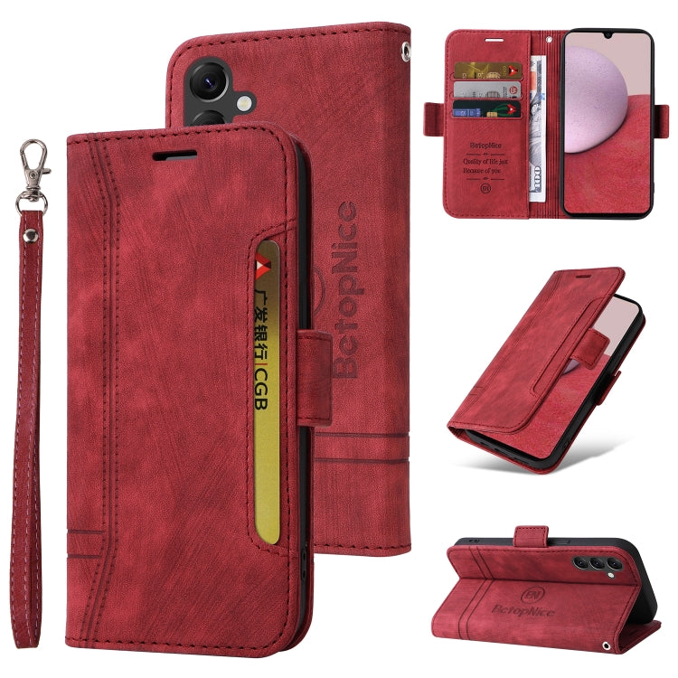 BETOPNICE Dual-side Buckle Leather Phone Case – Wear-resistant, Card Slot, Kickstand, For Samsung Galaxy A14 5G, For Honor X8 5G / X6, For Samsung Galaxy S23 5G, For OPPO A17 For Samsung Galaxy A14 5G Red
