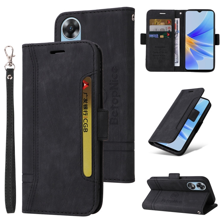 BETOPNICE Dual-side Buckle Leather Phone Case – Wear-resistant, Card Slot, Kickstand, For Samsung Galaxy A14 5G, For Honor X8 5G / X6, For Samsung Galaxy S23 5G, For OPPO A17 For OPPO A17 Black