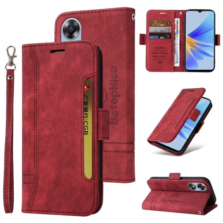 BETOPNICE Dual-side Buckle Leather Phone Case – Wear-resistant, Card Slot, Kickstand, For Samsung Galaxy A14 5G, For Honor X8 5G / X6, For Samsung Galaxy S23 5G, For OPPO A17 For OPPO A17 Red