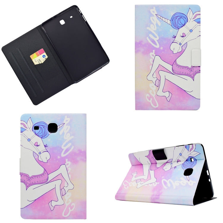 Electric Pressed Left Right Flat Feather Case with Sleep Function Pen Cover & Card Slot & Holder, For Galaxy Tab E T560, For iPad 2 / 3 / 4, For iPad Air, For iPad mini 2 / 3 / 4 / 5, For Huawei T5-10.0, For Huawei T1-701U (7.0) For Galaxy Tab E T560 Pink Horse