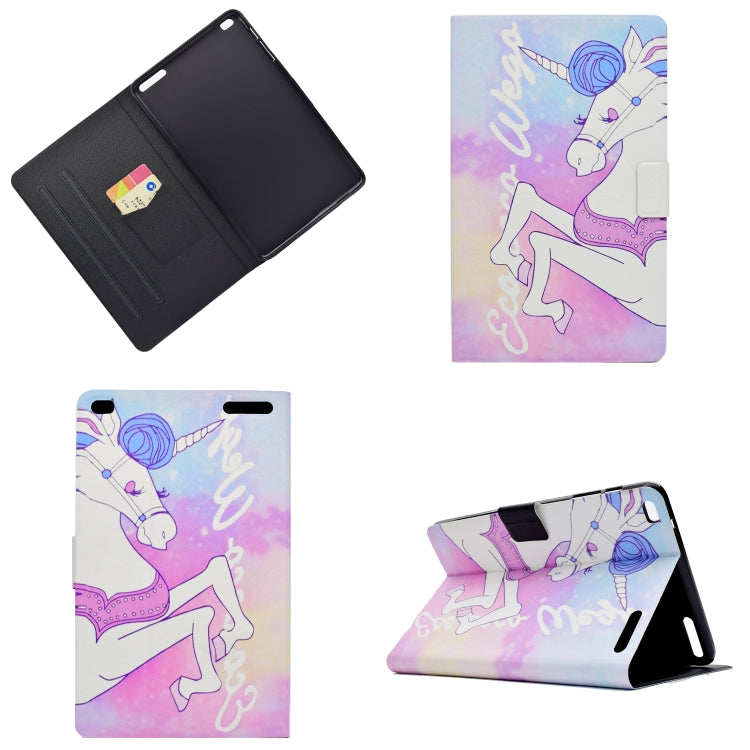 Electric Pressed Left Right Flat Feather Case with Sleep Function Pen Cover & Card Slot & Holder, For Huawei T1-A21W (9.6), For Huawei T3-7.0, For Huawei T3-10.0, For Galaxy Tab A 8.0 & S Pen, For Galaxy Tab A 10.1, For Galaxy Tab S5e T720 For Huawei T1-A21W (9.6) Pink Horse