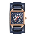 Ochstin 7237 Business Leather Wrist Wrist Waterproof Luminous Skeleton Mechanical Watch Rose Gold+Blue